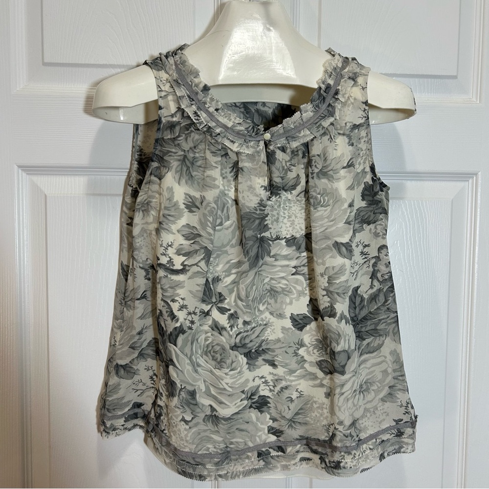 Talbots Gray and White Floral Sleeveless Blouse
